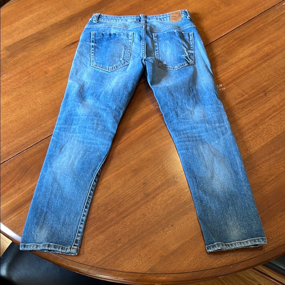 Zara Distressed Denim Jeans with Red Button Accent - Picture 10 of 15